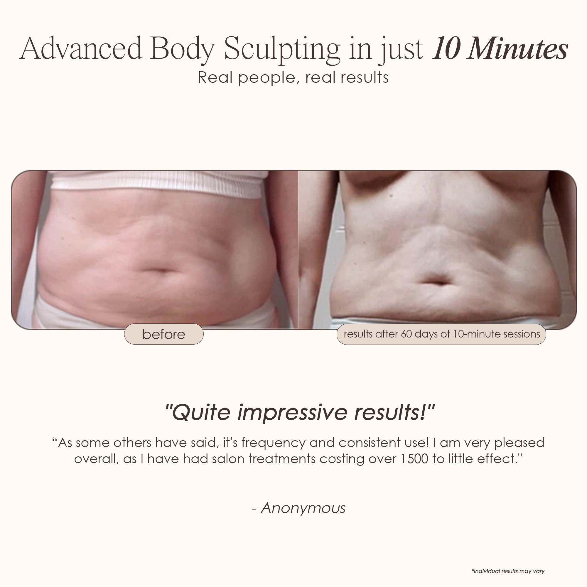 BodySculpt body contouring device before and after with quite impressive results after 60 days