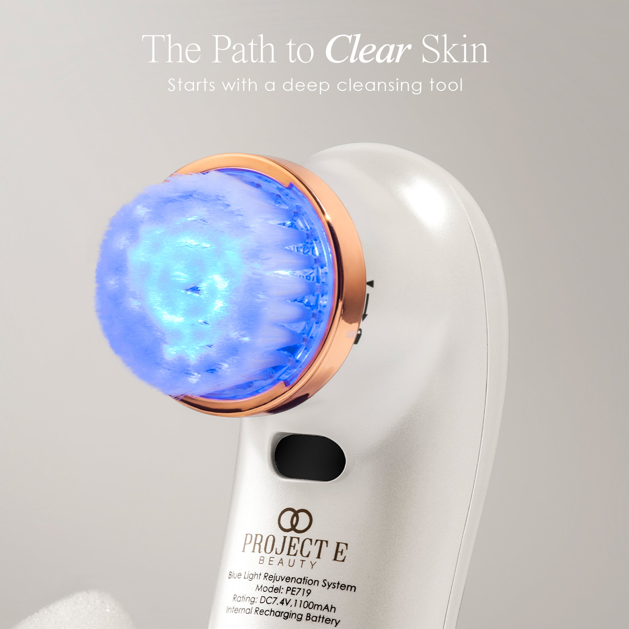 LumaBlue LED light cleansing brush showing the electric brush with blue light